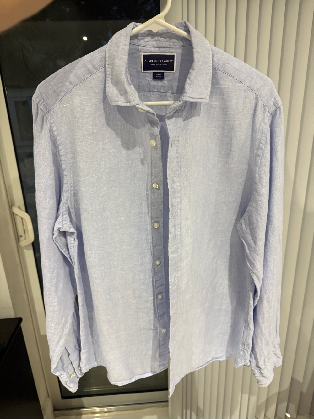 Charles Tyrwhitt Pale Blue Linen Button-Down Shirt